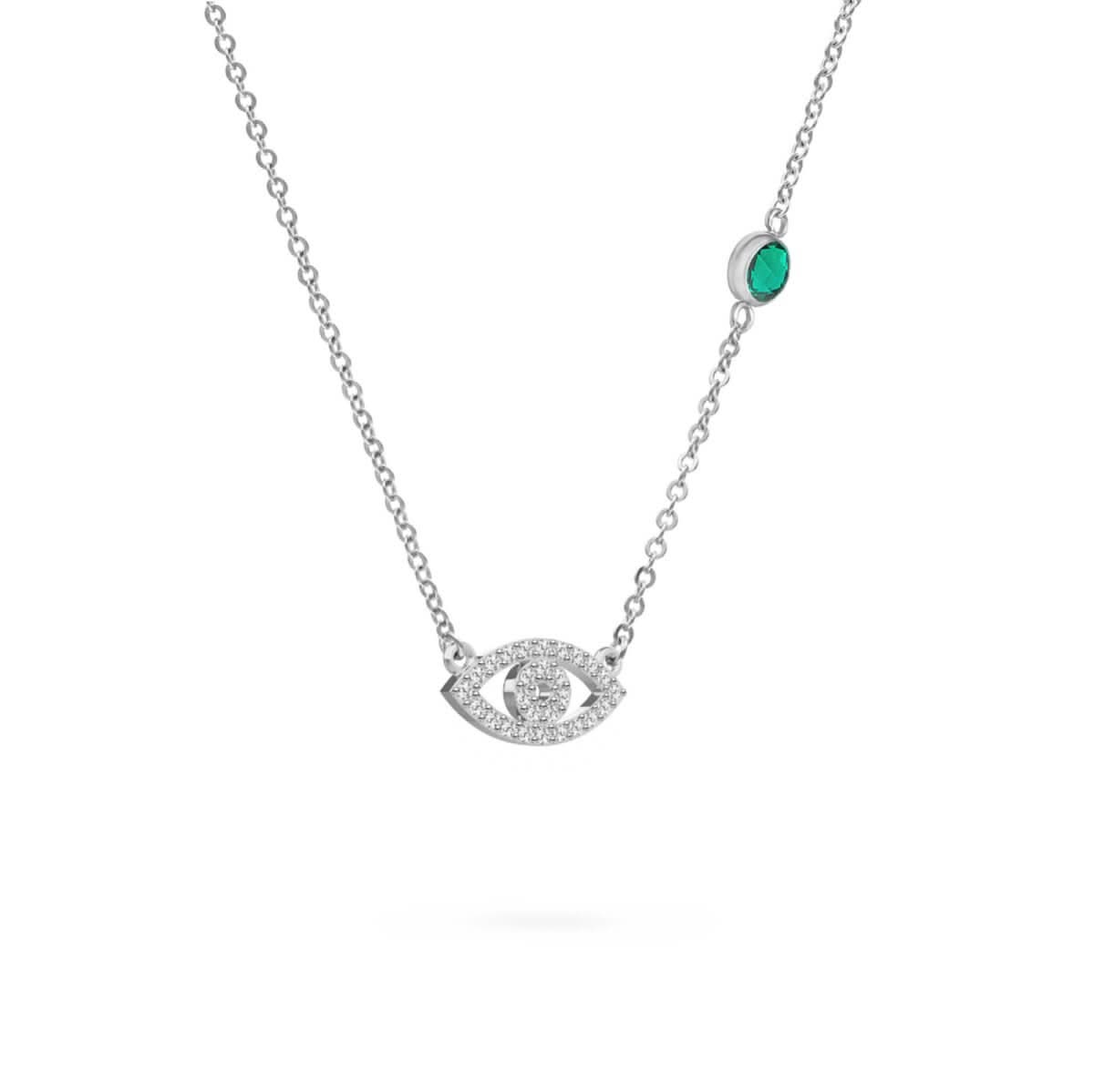 Diamond Evil Eye & Emerald Necklace in 14k Gold (May)