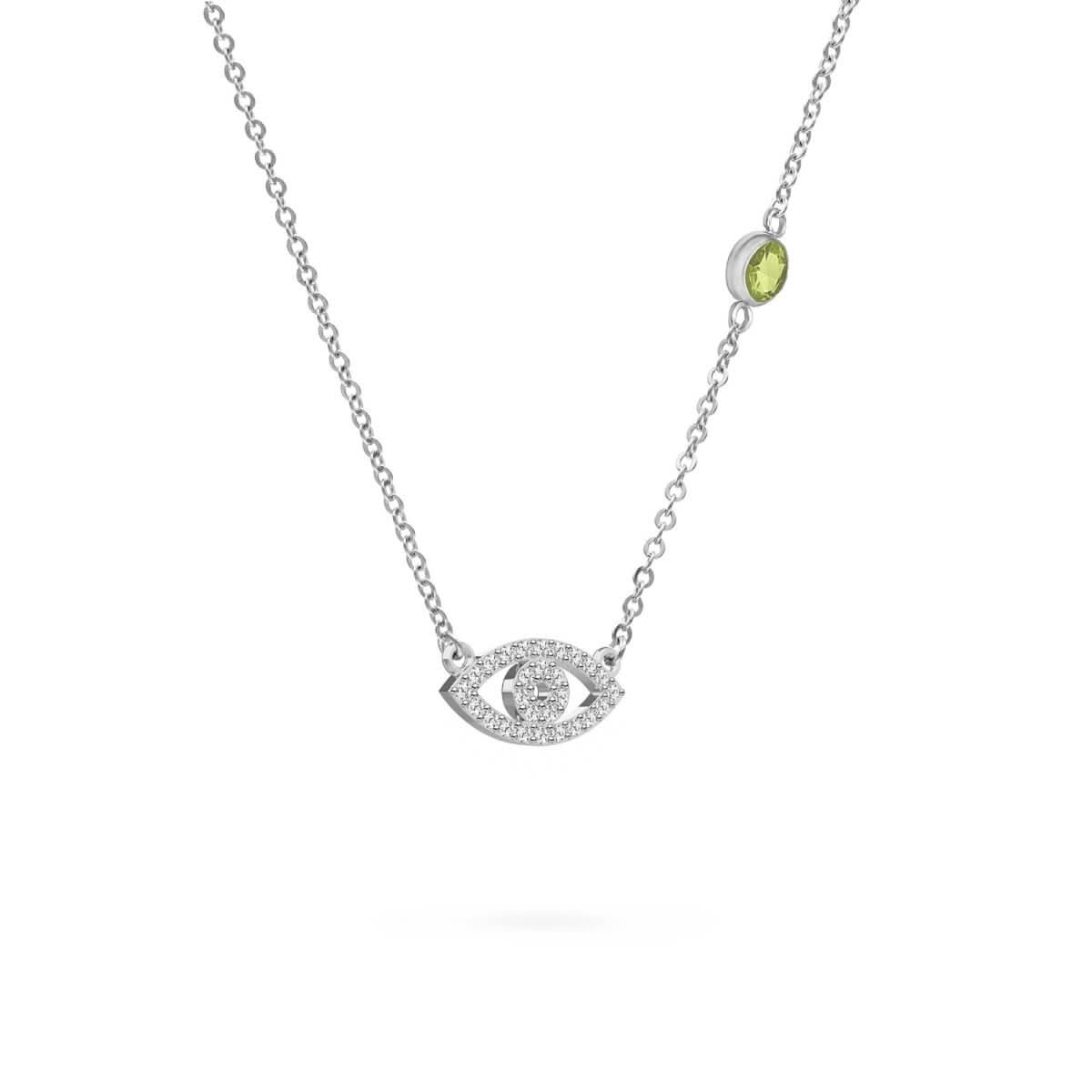 Diamond Evil Eye & Peridot Necklace in 14k Gold (August)