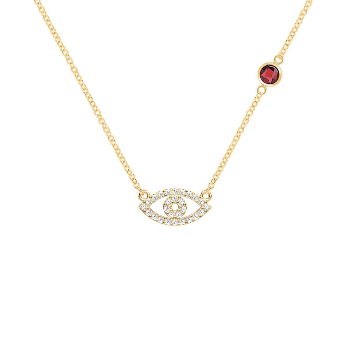 Diamond Evil Eye & Garnet Necklace in 14k Gold (January)