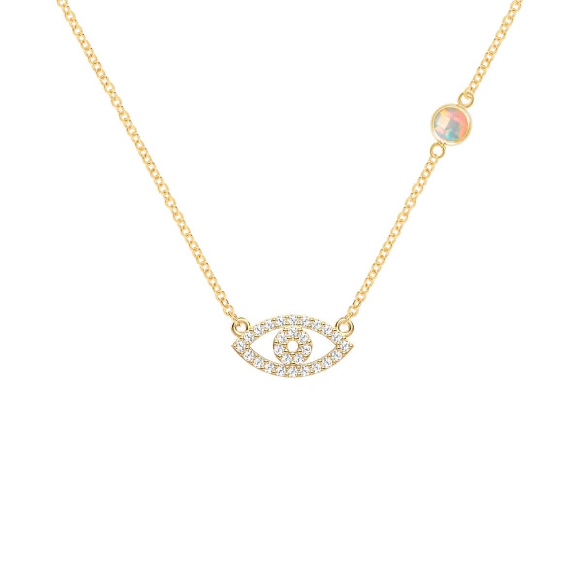 Diamond Evil Eye & Opal Necklace in 14k Gold (October)