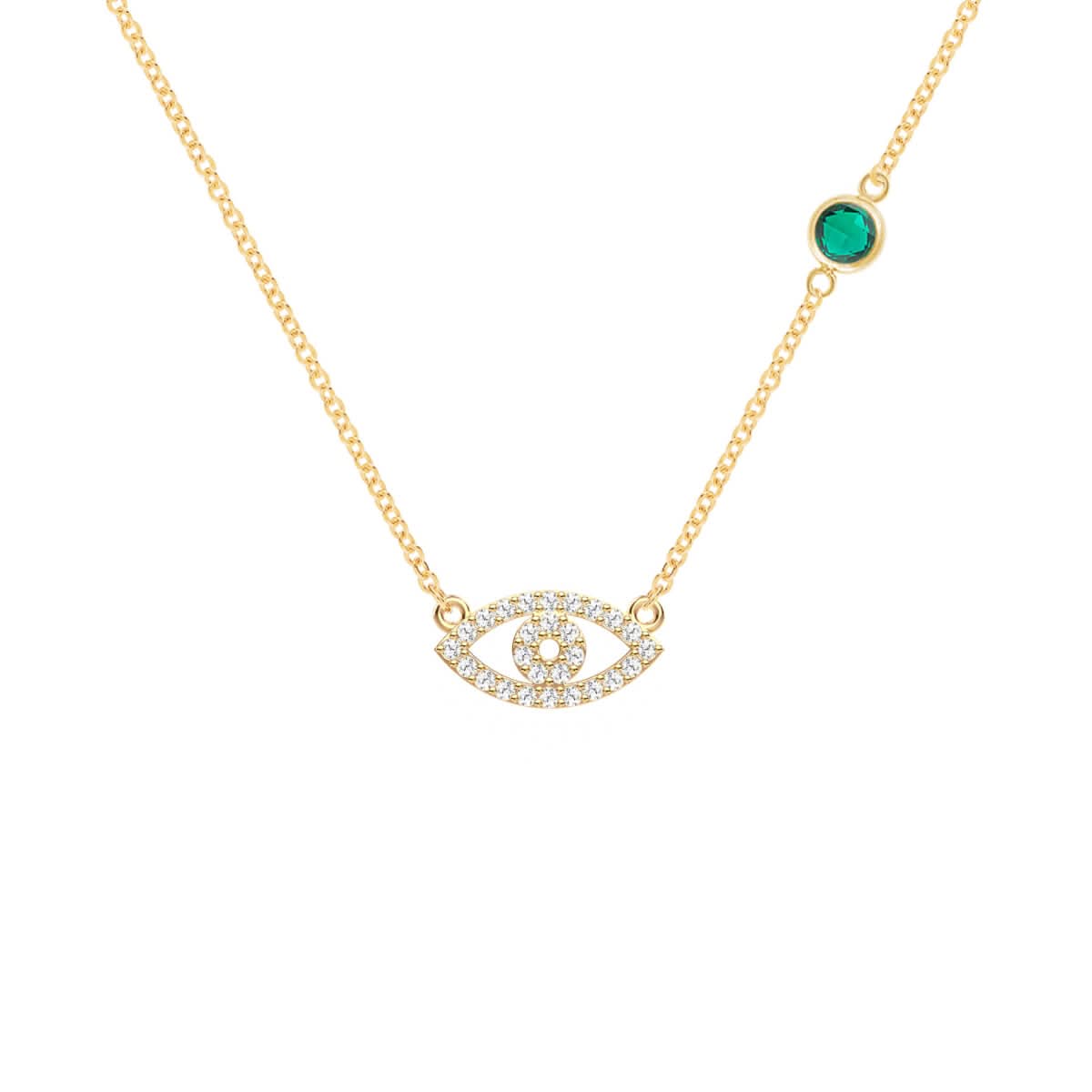 Diamond Evil Eye & Emerald Necklace in 14k Gold (May)