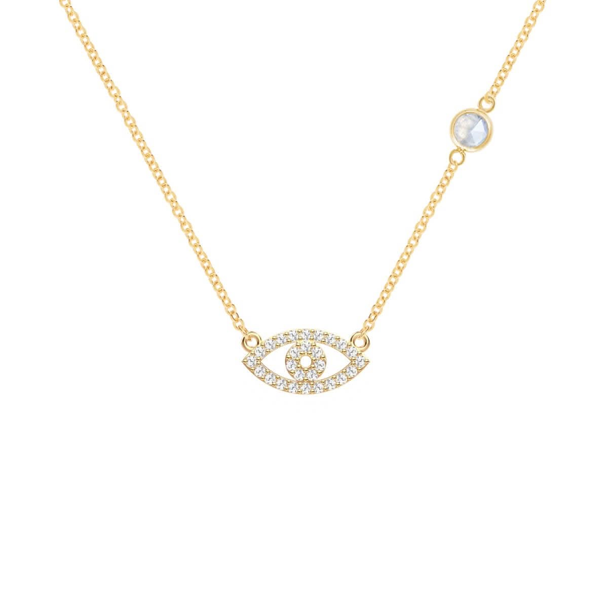 Diamond Evil Eye & Moonstone Necklace in 14k Gold (June)