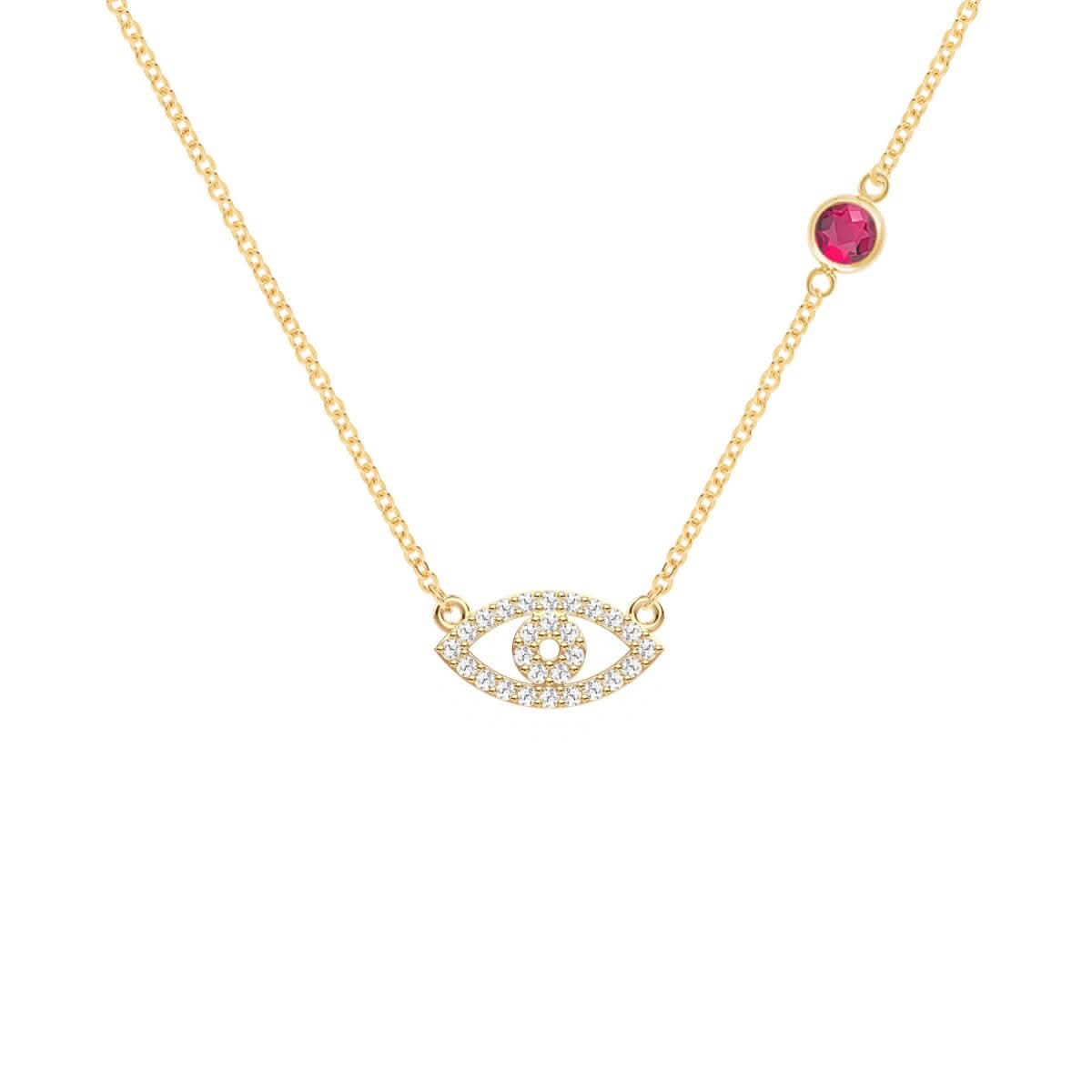 Diamond Evil Eye & Ruby Necklace in 14k Gold (July)