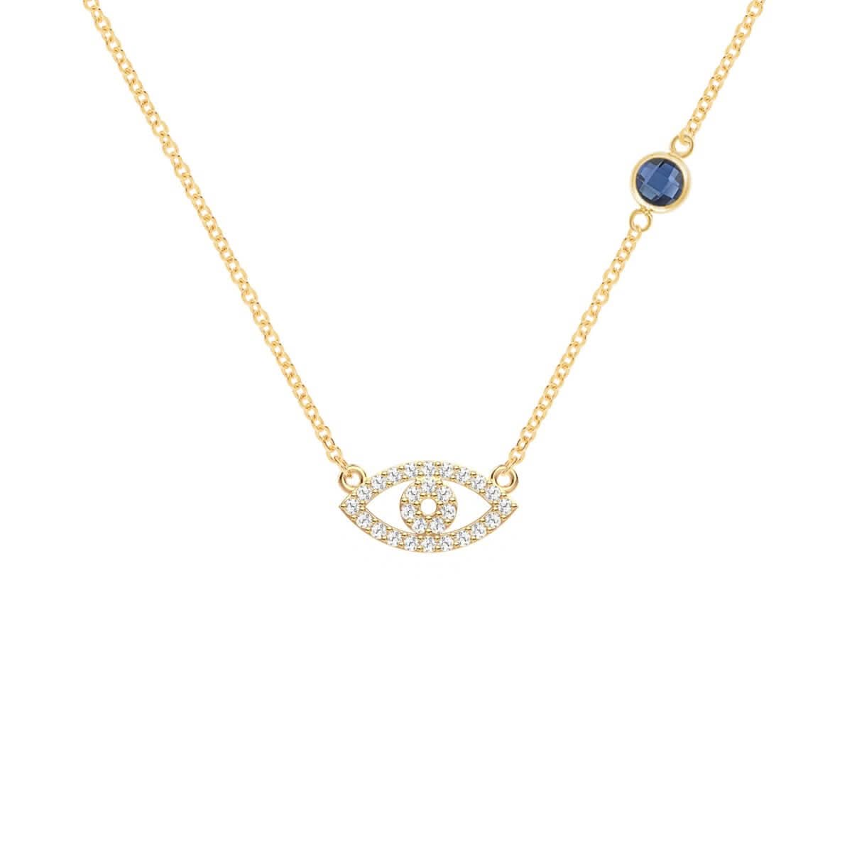 Diamond Evil Eye & Sapphire Necklace in 14k Gold (September)