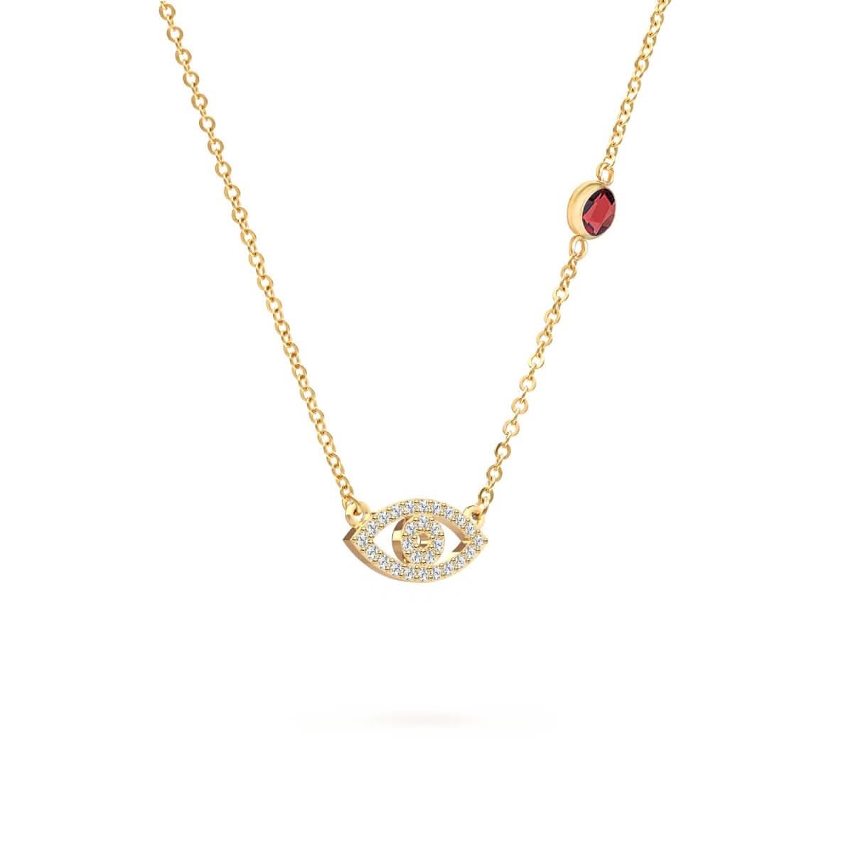 Diamond Evil Eye & Garnet Necklace in 14k Gold (January)