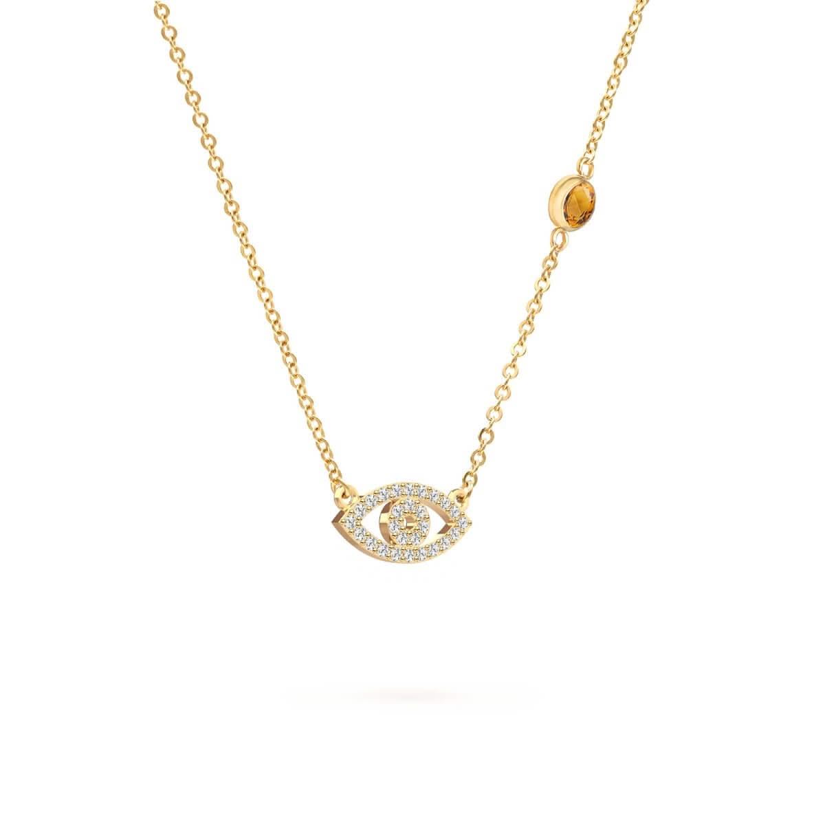 Diamond Evil Eye & Citrine Necklace in 14k Gold (November)