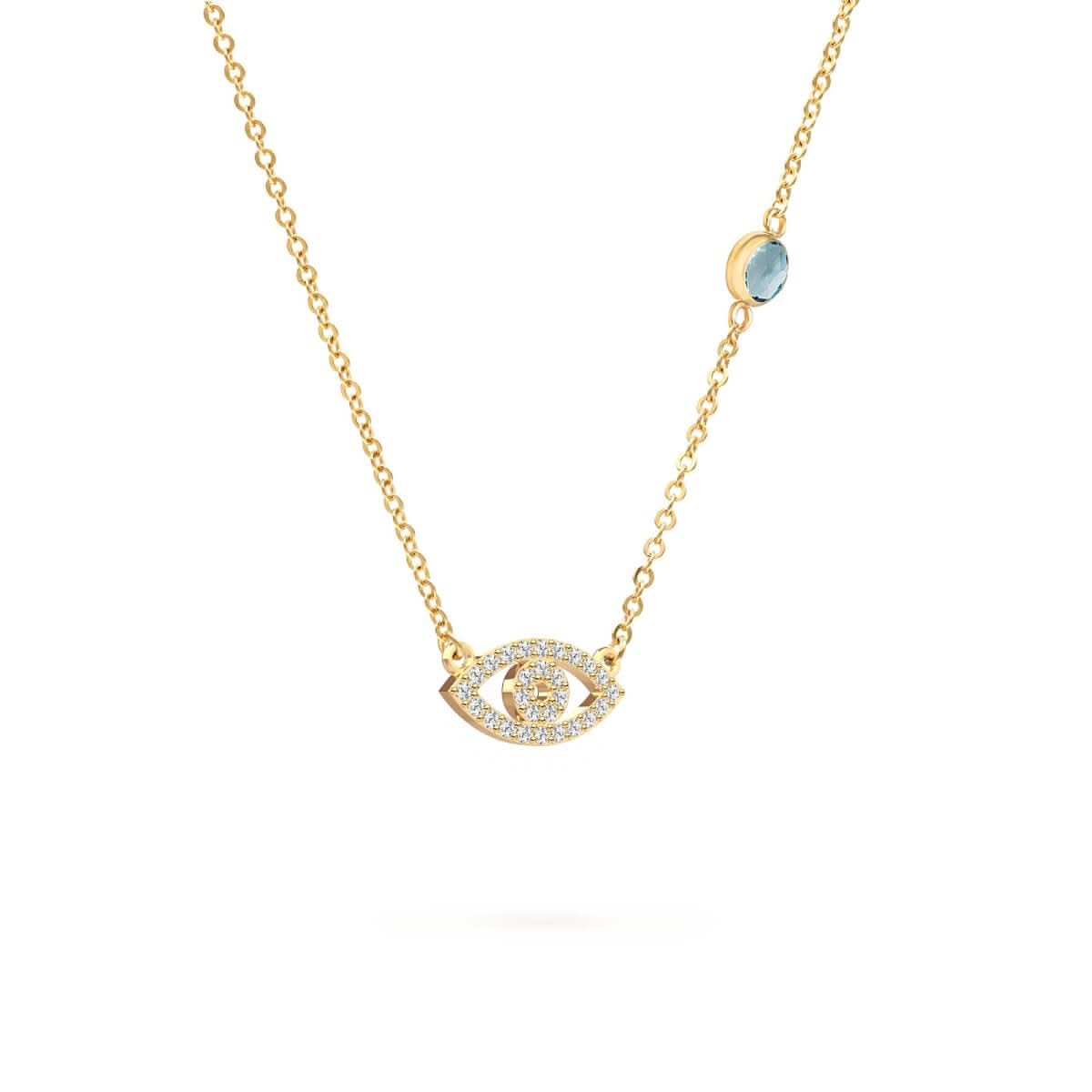 Diamond Evil Eye & Nantucket Blue Topaz Necklace in 14k Gold (December)