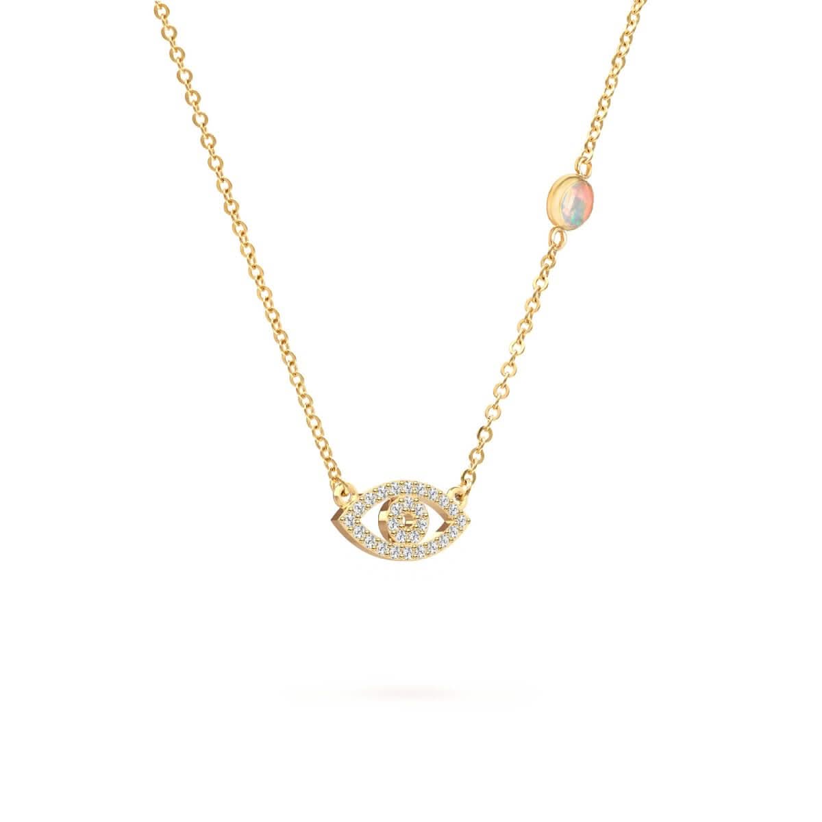 Diamond Evil Eye & Opal Necklace in 14k Gold (October)