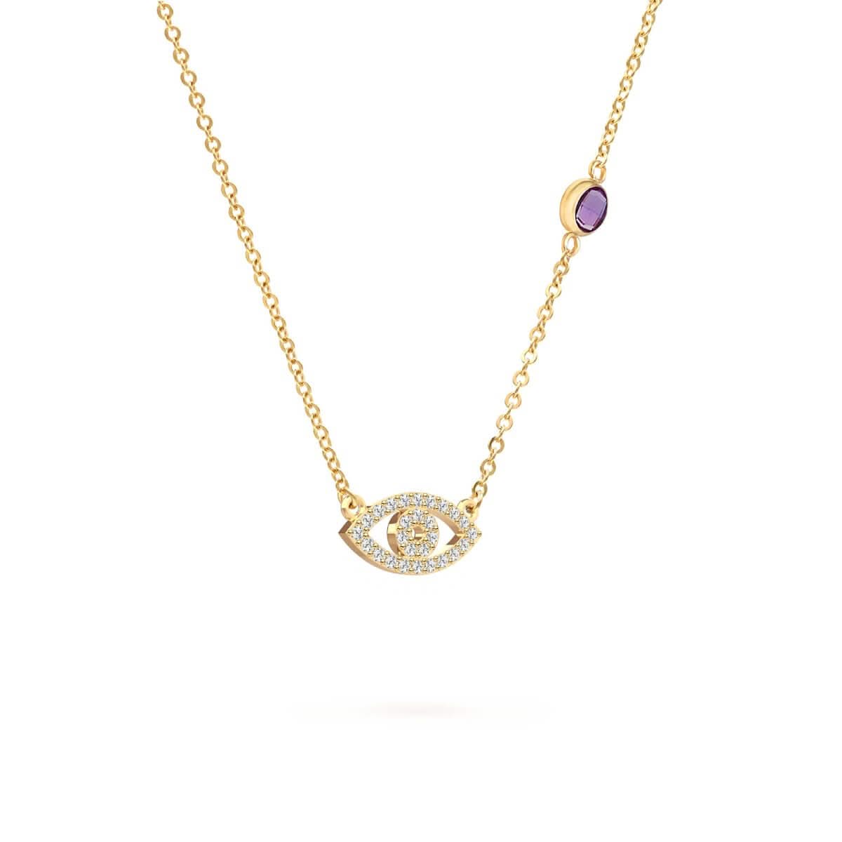 Diamond Evil Eye & Amethyst Necklace in 14k Gold (February)