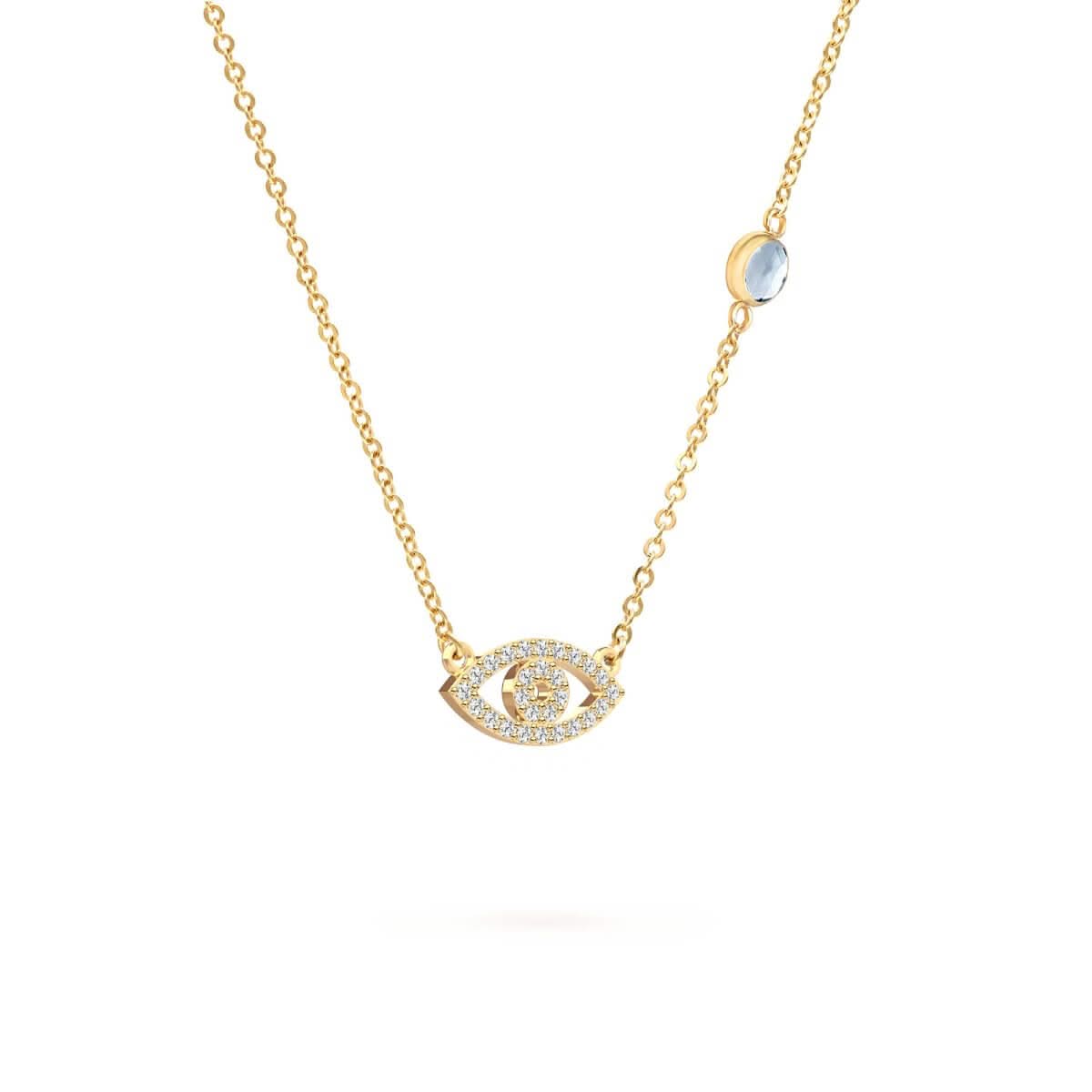 Diamond Evil Eye & Aquamarine Necklace in 14k Gold (March)