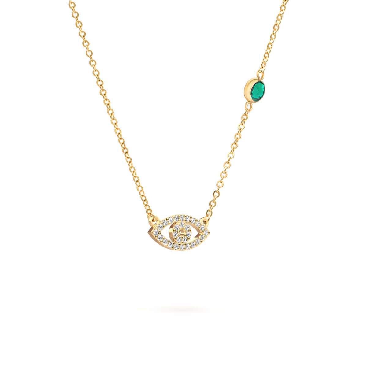 Diamond Evil Eye & Emerald Necklace in 14k Gold (May)