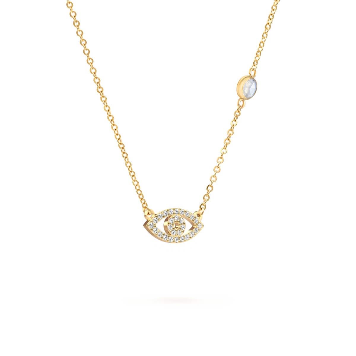 Diamond Evil Eye & Moonstone Necklace in 14k Gold (June)