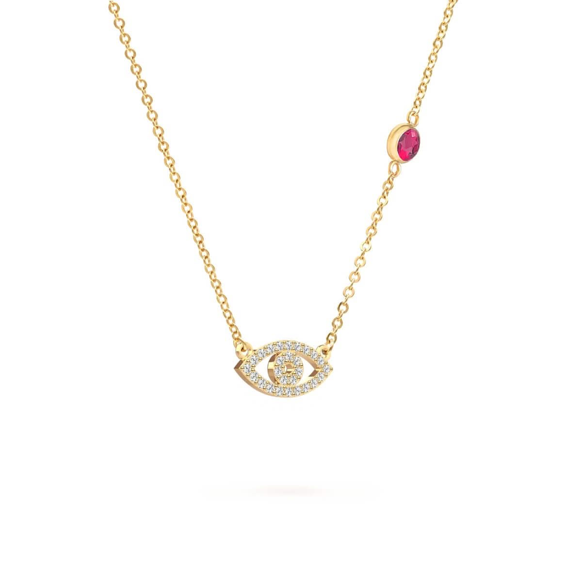 Diamond Evil Eye & Ruby Necklace in 14k Gold (July)