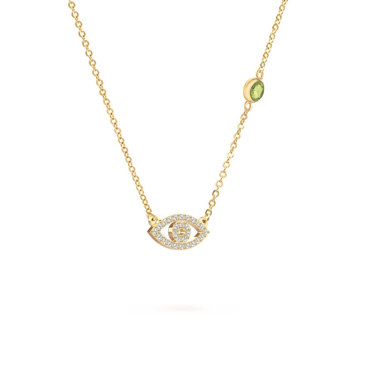 Diamond Evil Eye & Peridot Necklace in 14k Gold (August)