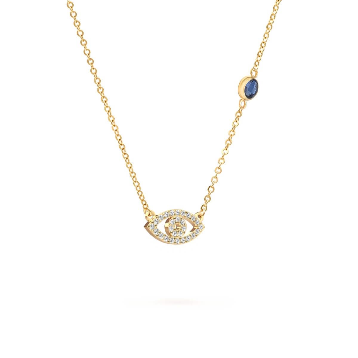 Diamond Evil Eye & Sapphire Necklace in 14k Gold (September)