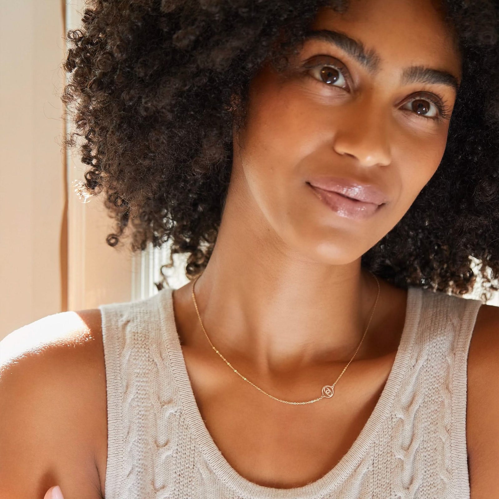 Evil Eye Classic Necklace (Asymmetrical) in 14k Gold