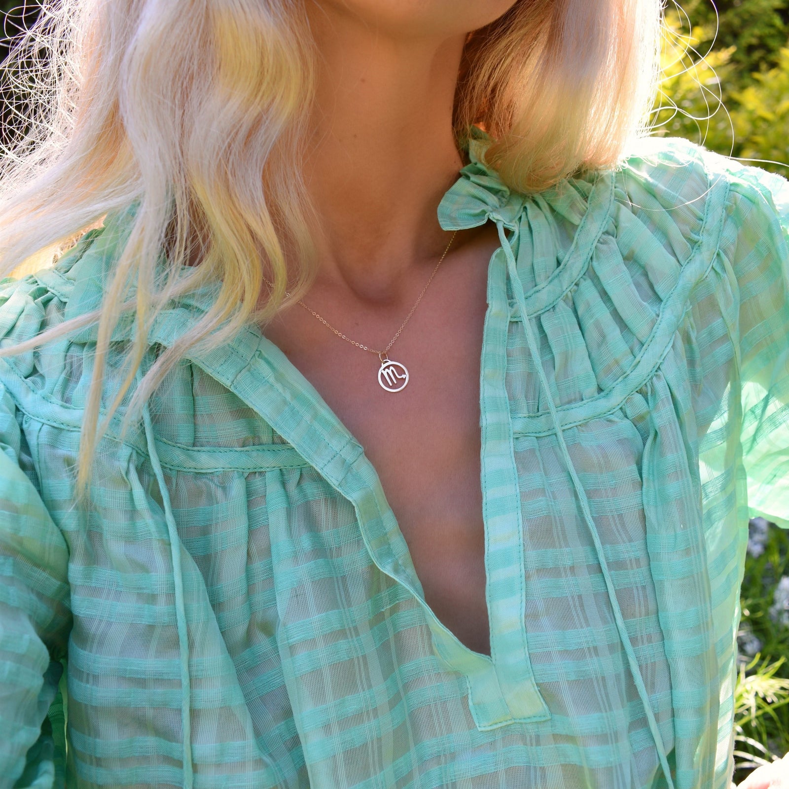 Flat Scorpio Pendant with Classic Chain in 14k Gold