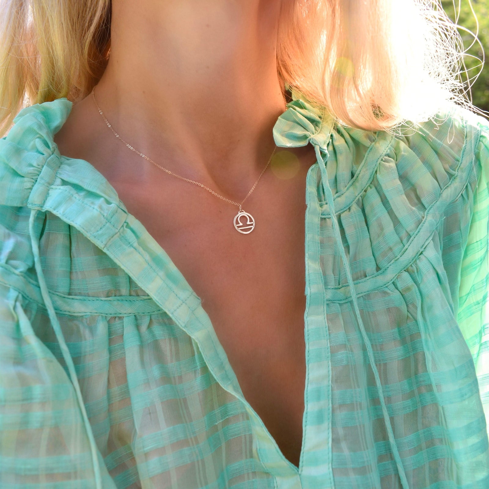 Flat Libra Pendant with Classic Chain in 14k Gold