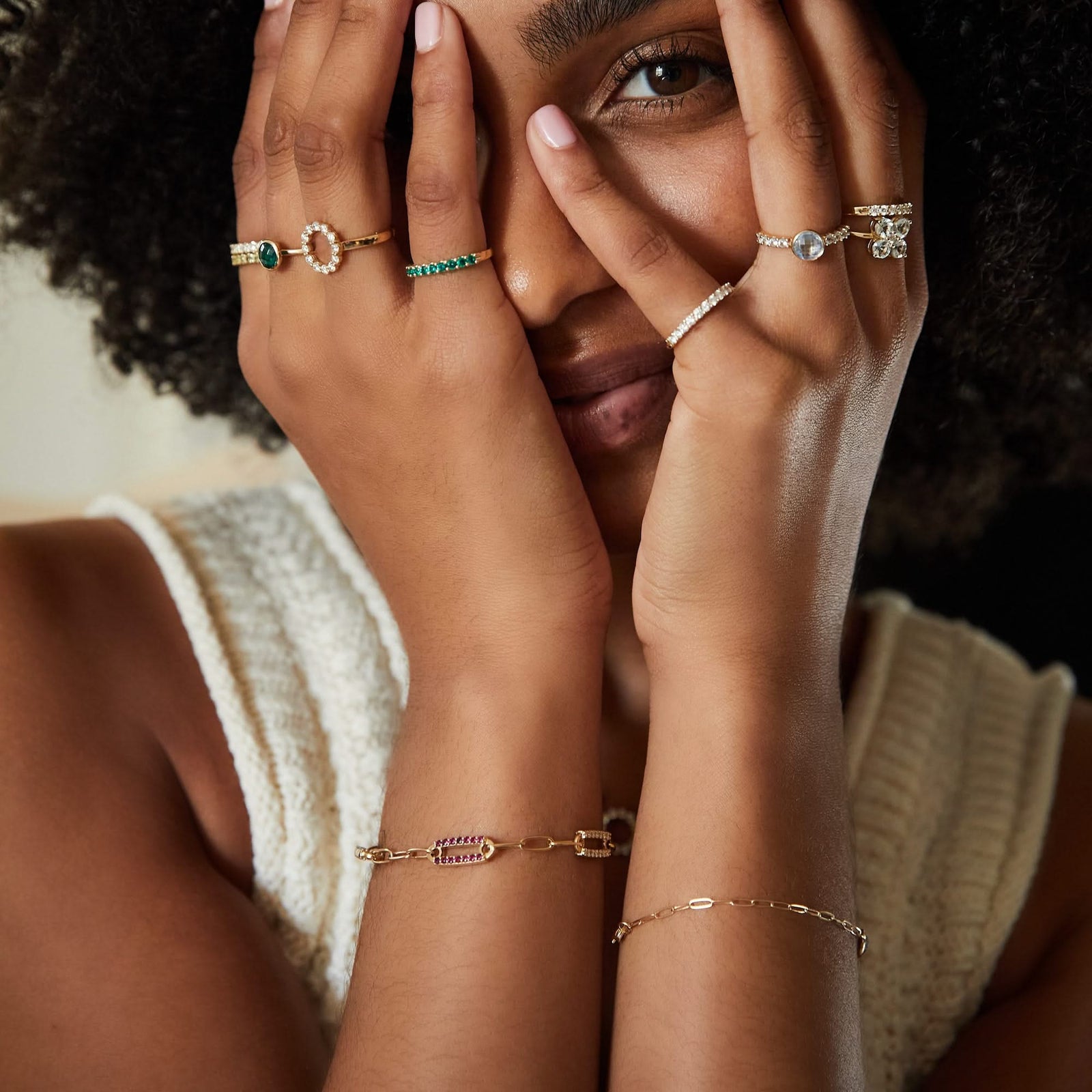 Adelaide 4 Pavé Birthstone Link Bracelet in 14k Gold