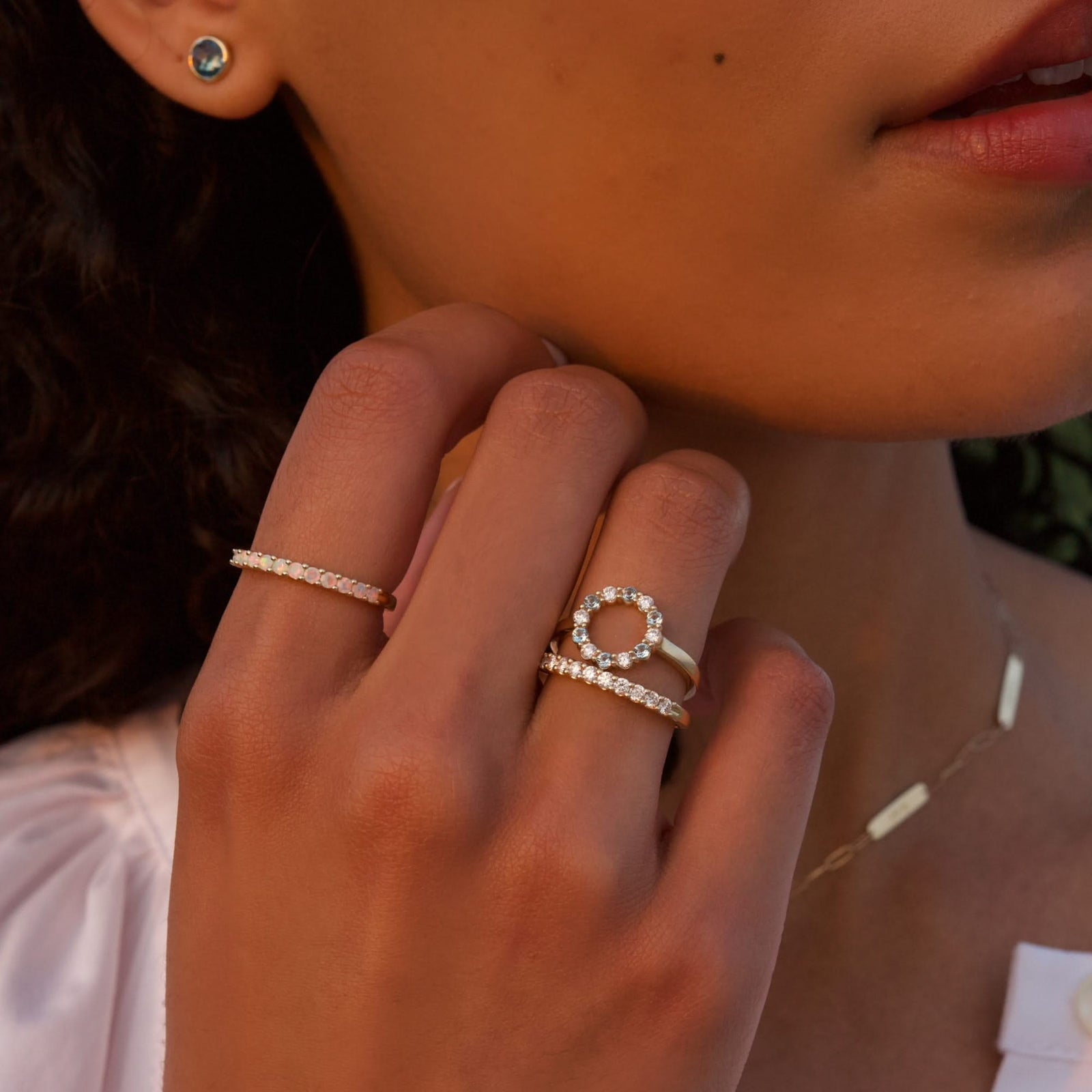 Rosecliff Small Circle Diamond & Nantucket Blue Topaz Ring in 14k Gold (December)