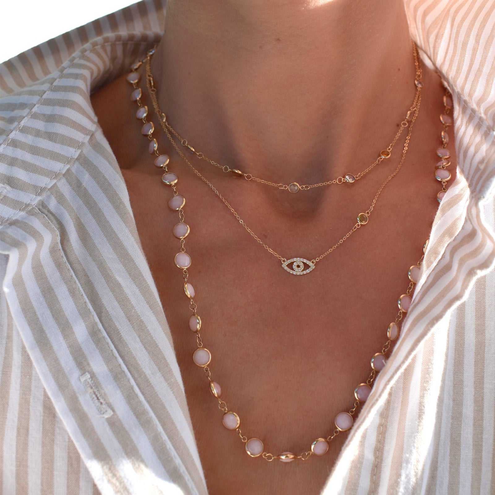 Diamond Evil Eye & Birthstone Necklace in 14k Gold