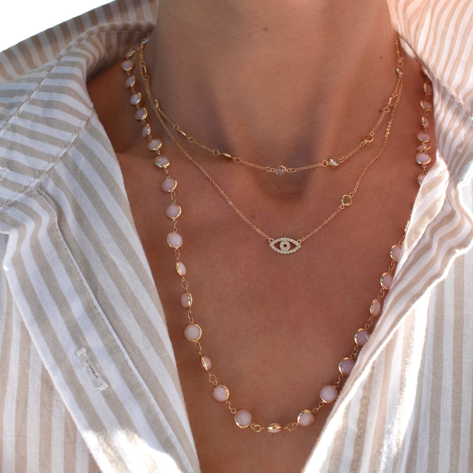 Newport Grand Pink Opal Necklace in 14k Gold (October)