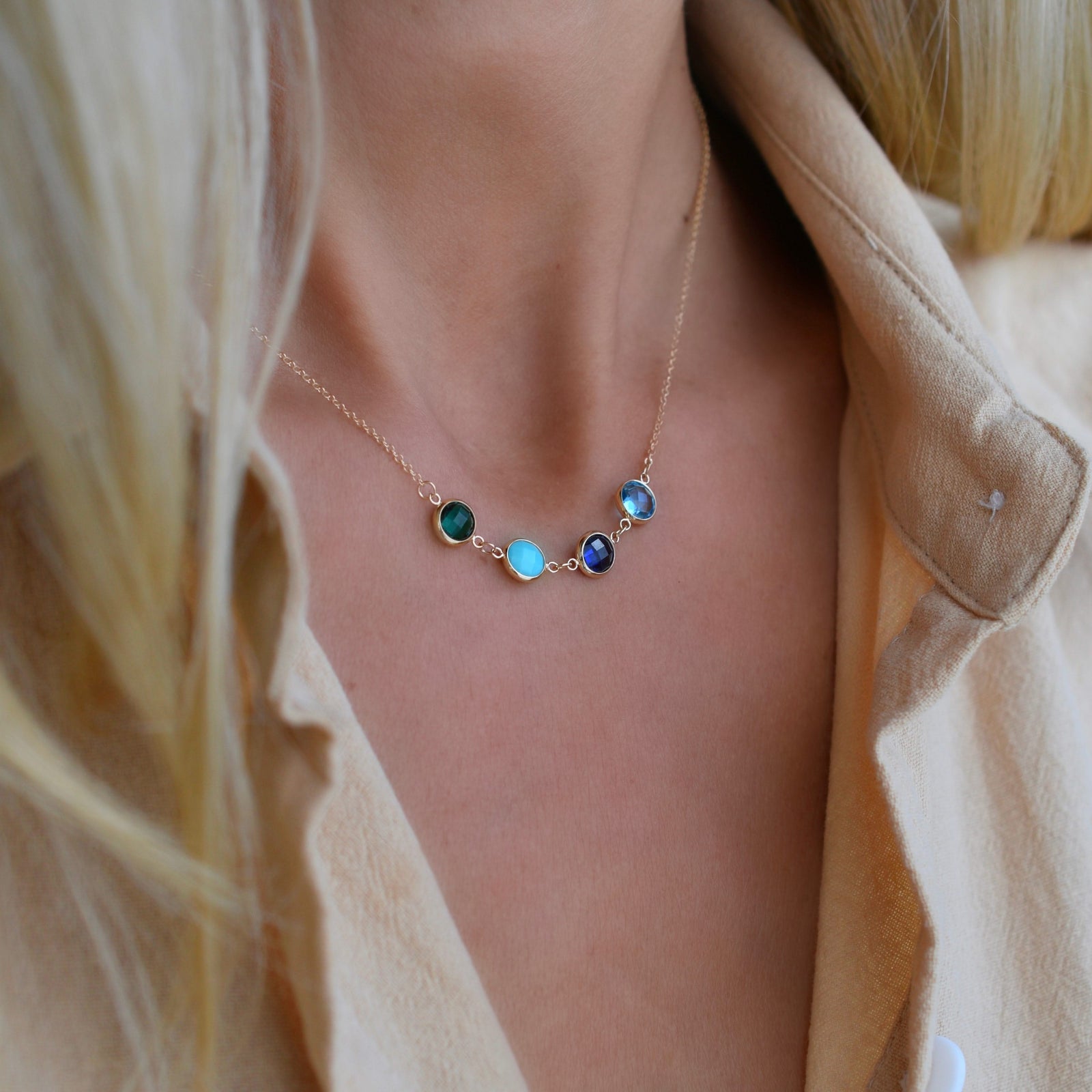 Grand 4 Connected Birthstone Necklace in 14k Gold