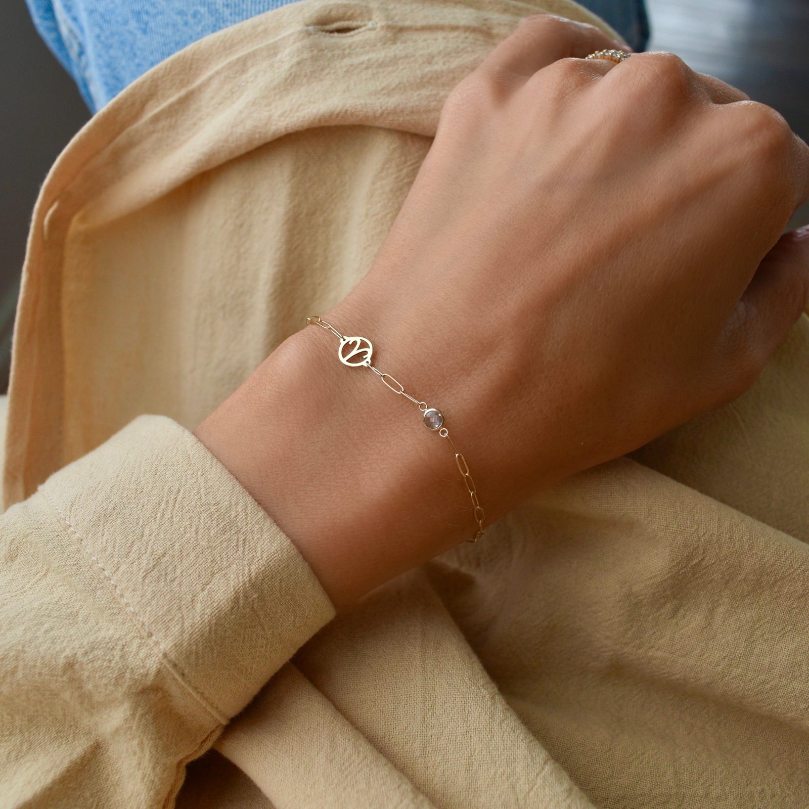 Aries & Birthstone Bracelet on Adelaide Mini in 14k Gold