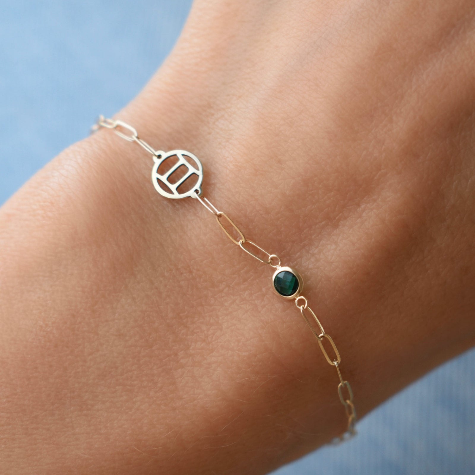 Gemini & Birthstone Bracelet on Adelaide Mini in 14k Gold
