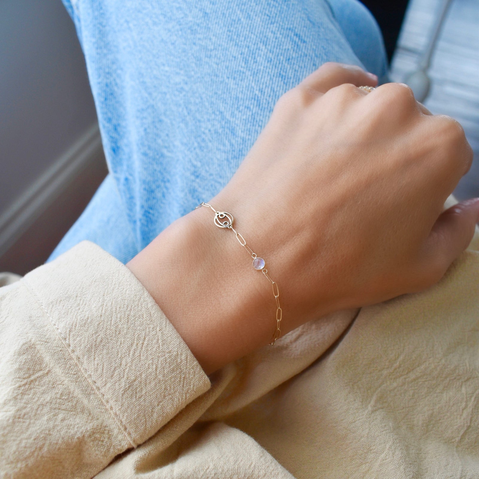 Cancer & Birthstone Bracelet on Adelaide Mini in 14k Gold