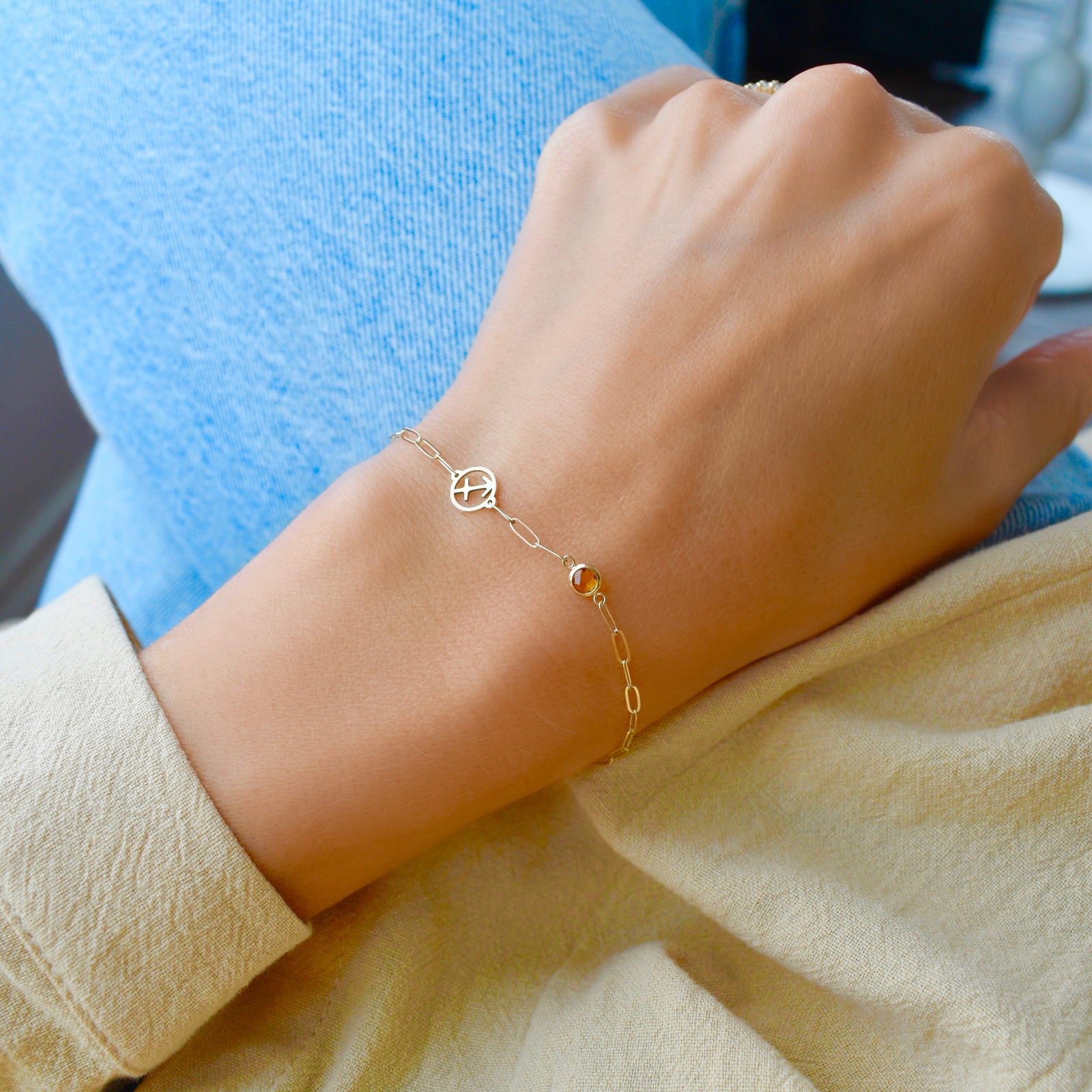 Sagittarius & Birthstone Bracelet on Adelaide Mini in 14k Gold