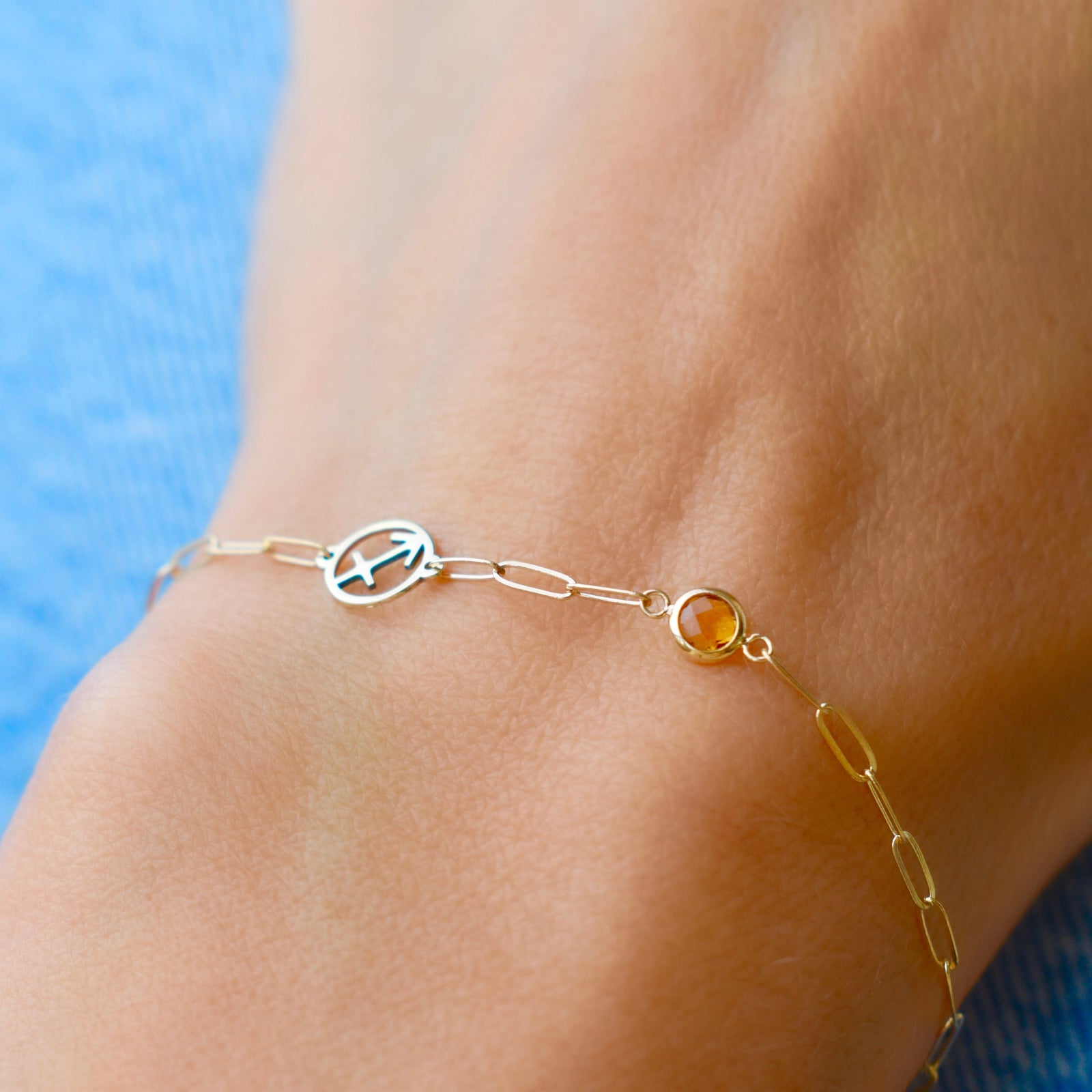Sagittarius & Birthstone Bracelet on Adelaide Mini in 14k Gold