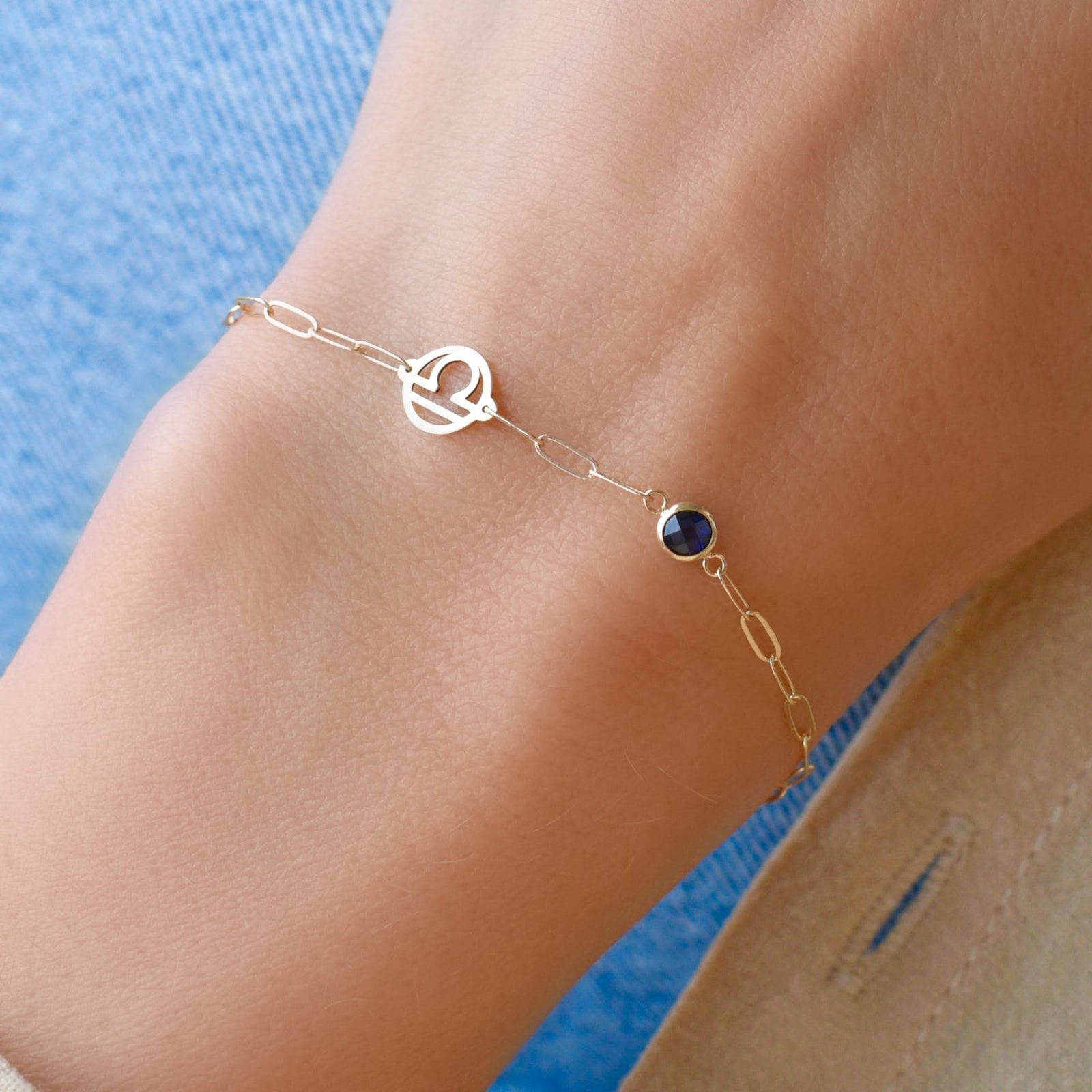 Libra & Birthstone Bracelet on Adelaide Mini in 14k Gold