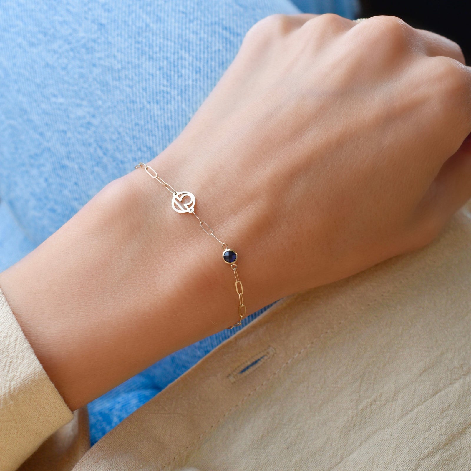 Libra & Birthstone Bracelet on Adelaide Mini in 14k Gold
