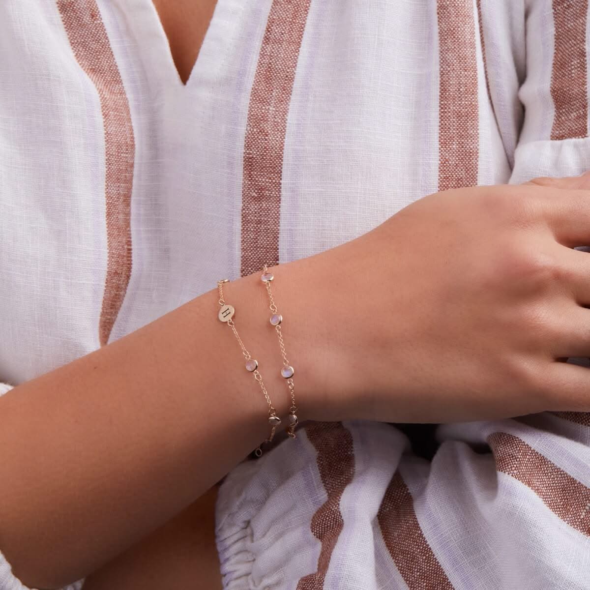 1 Letter & 4 Petite Birthstone Bracelet in 14k Gold