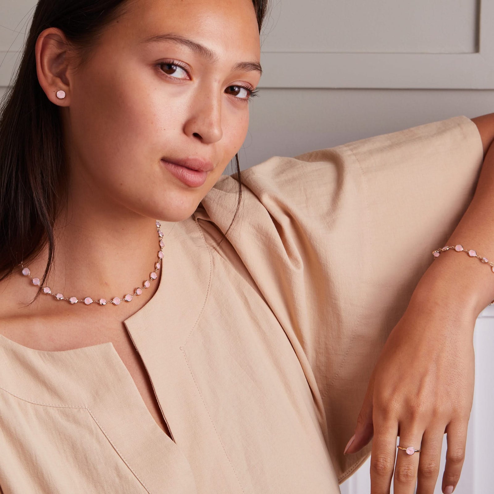 Newport Grand Pink Opal Necklace in 14k Gold (October)