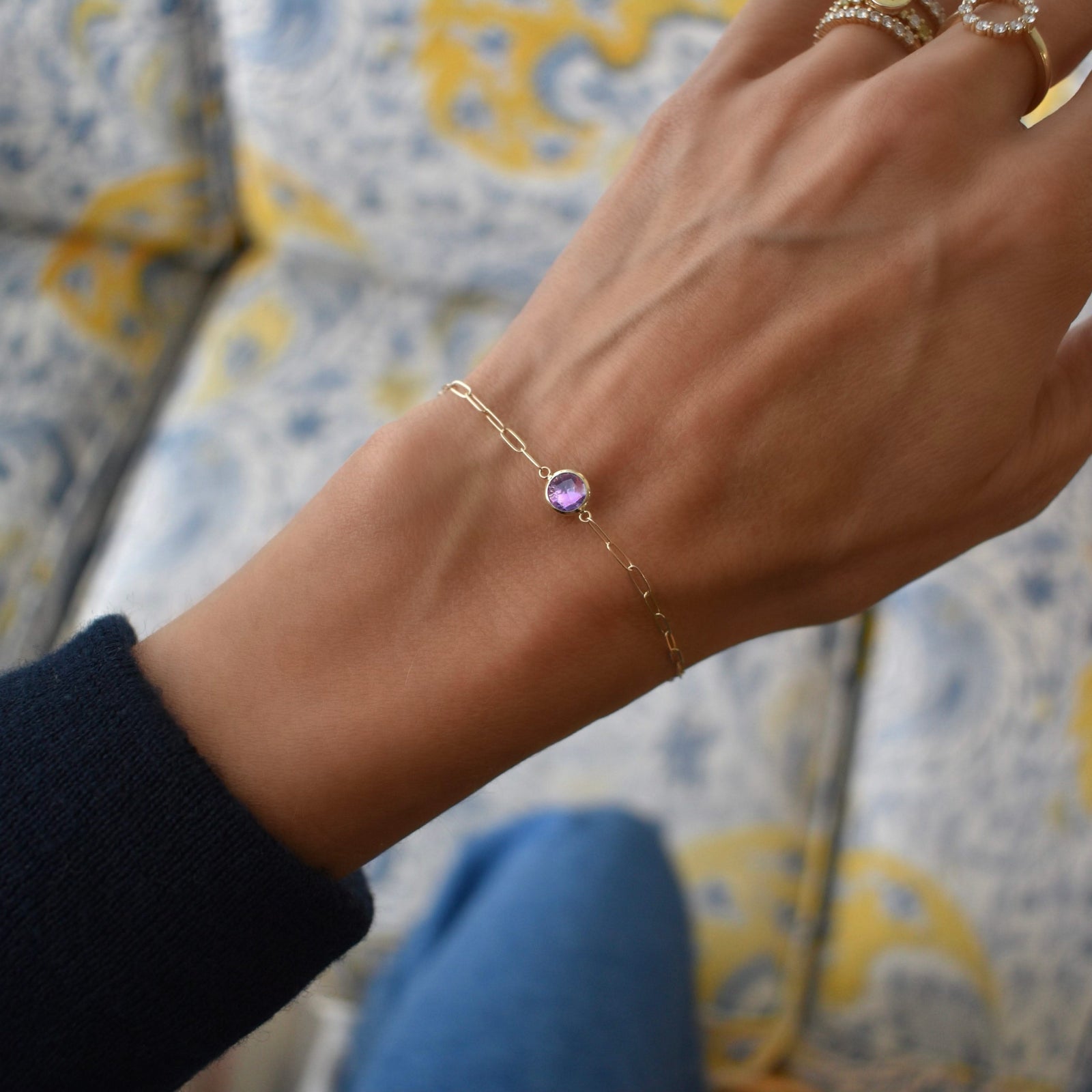 Grand 1 Amethyst Adelaide Mini Bracelet in 14k Gold (February)