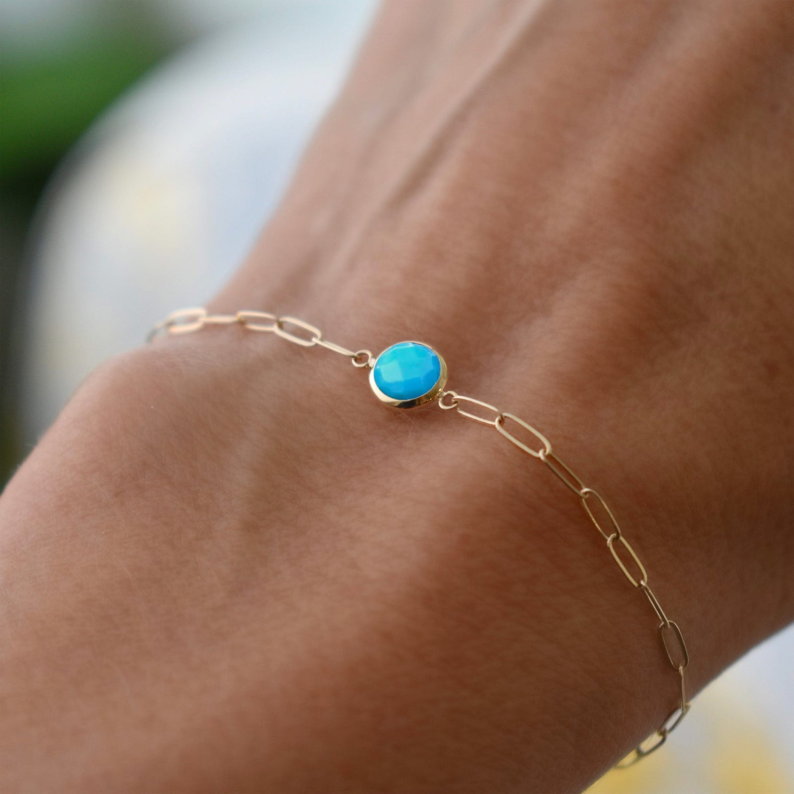 Grand 1 Turquoise Adelaide Mini Bracelet in 14k Gold (December)