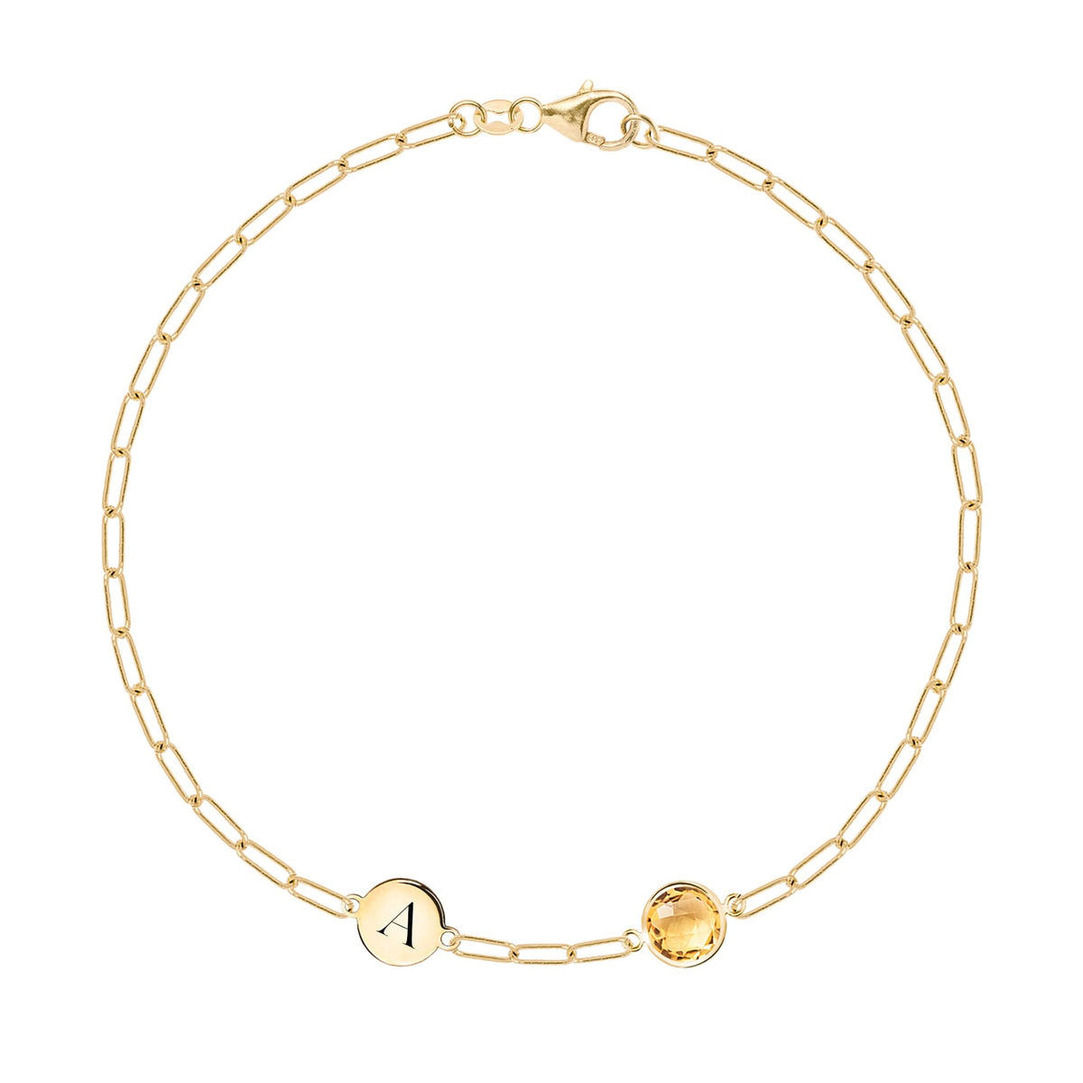 1 Letter & 1 Grand Citrine Adelaide Mini Bracelet in 14k Gold (November)