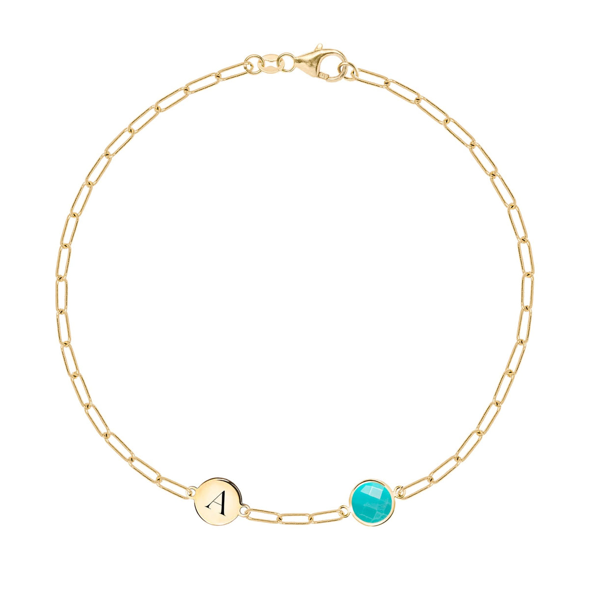 1 Letter & 1 Grand Turquoise Adelaide Mini Bracelet in 14k Gold (December)