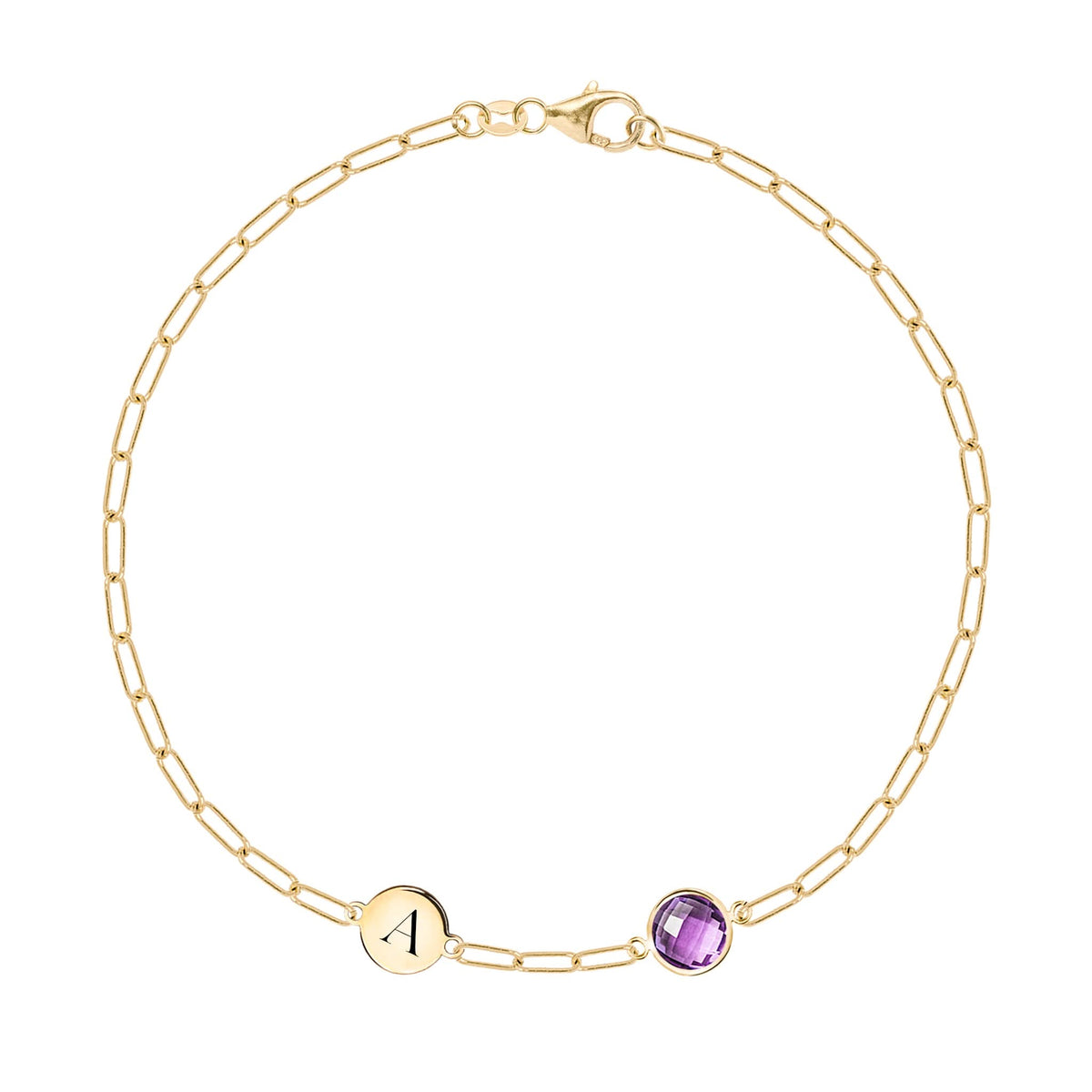 1 Letter & 1 Grand Amethyst Adelaide Mini Bracelet in 14k Gold (February)