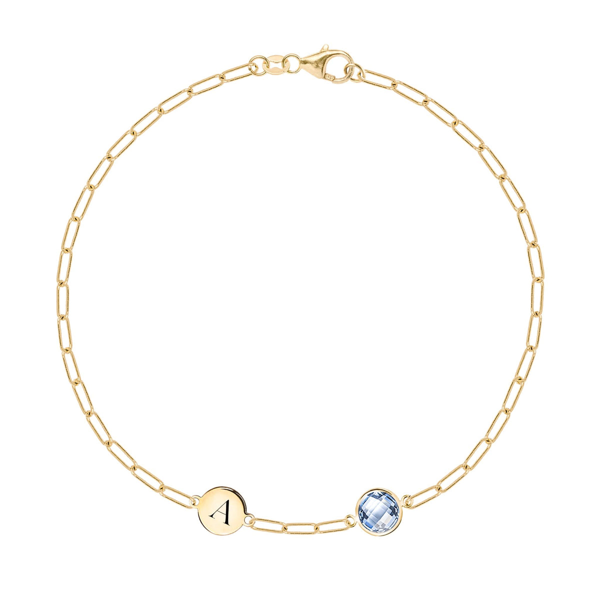 1 Letter & 1 Grand Aquamarine Adelaide Mini Bracelet in 14k Gold (March)