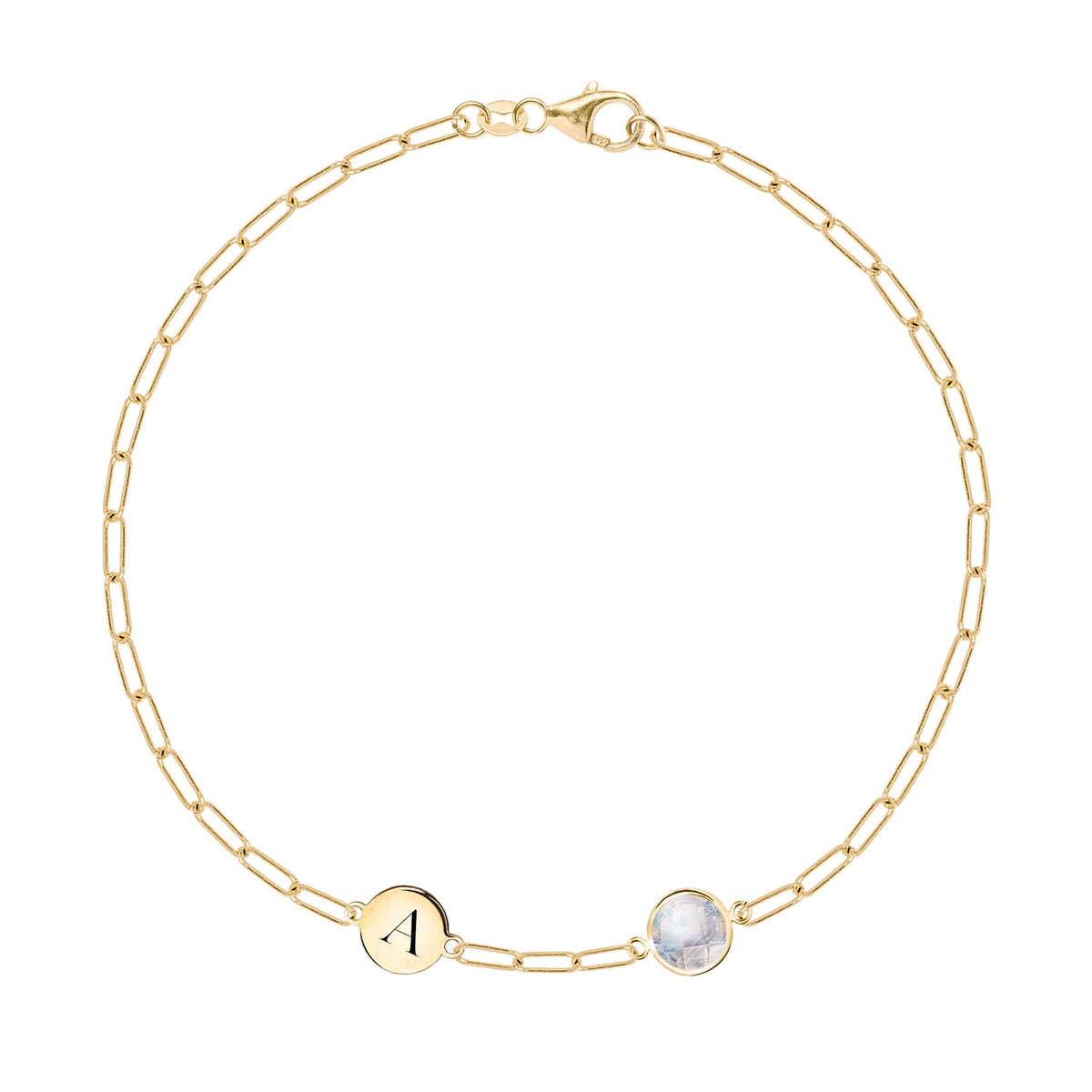 1 Letter & 1 Grand Moonstone Adelaide Mini Bracelet in 14k Gold (June)