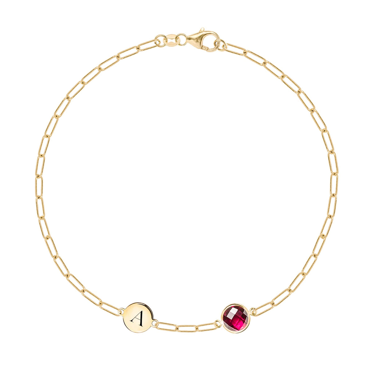 1 Letter & 1 Grand Ruby Adelaide Mini Bracelet in 14k Gold (July)