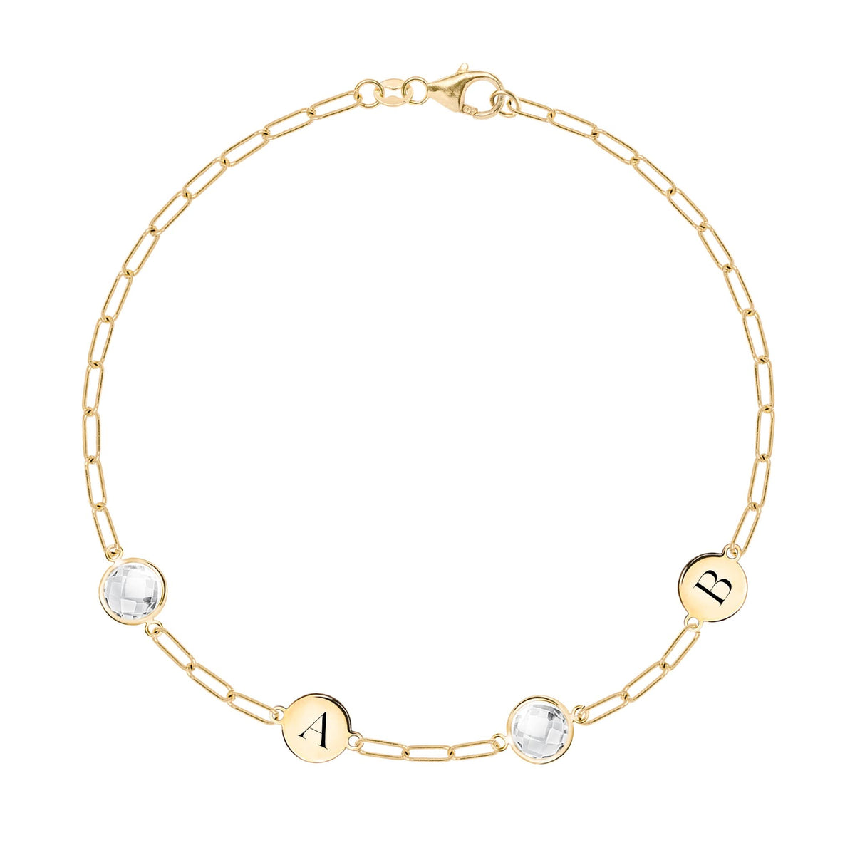 2 Letter & 2 Grand Birthstone Adelaide Mini Bracelet in 14k Gold