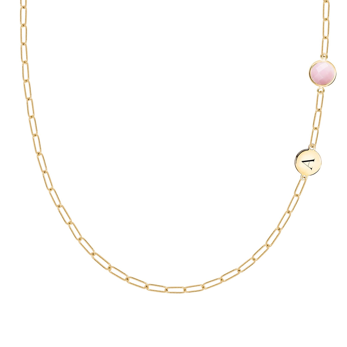 1 Letter & 1 Grand Pink Opal Adelaide Mini Necklace in 14k Gold (October)