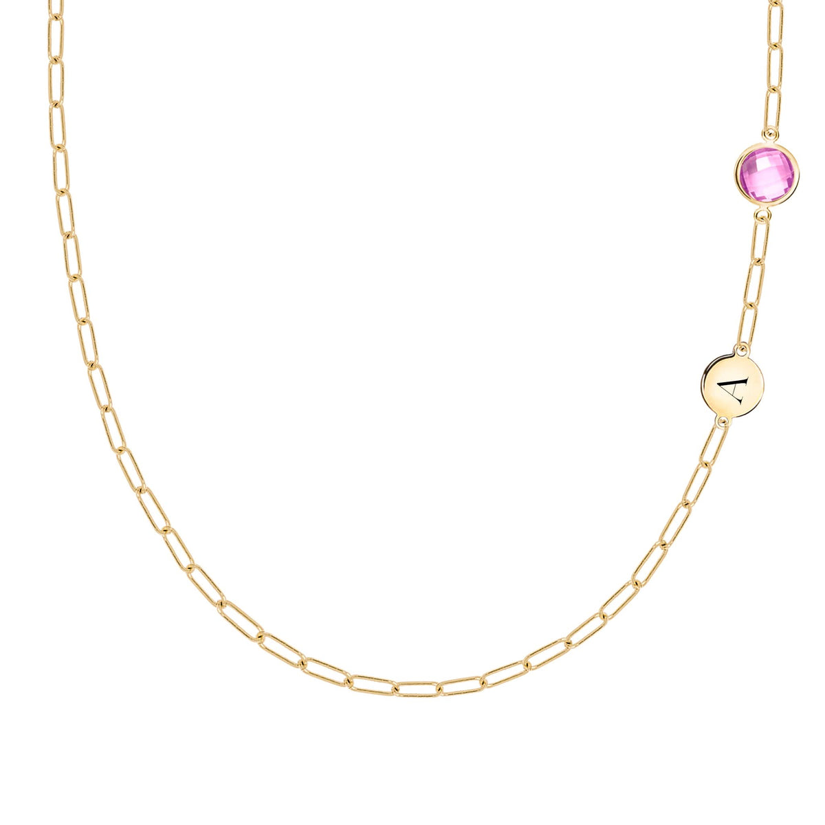 1 Letter & 1 Grand Pink Sapphire Adelaide Mini Necklace in 14k Gold (October)