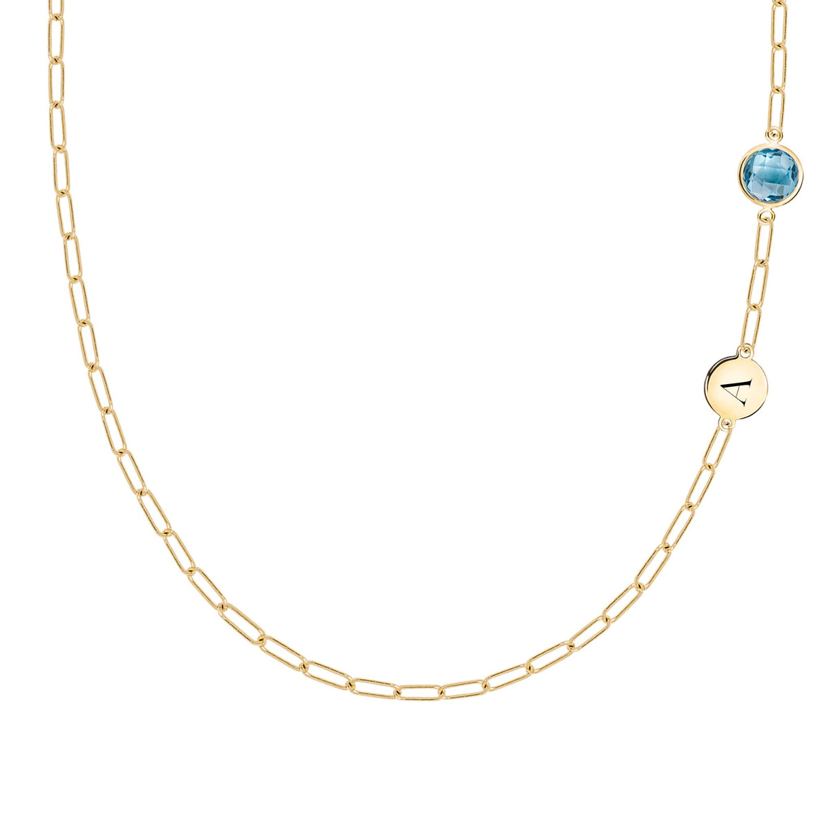 1 Letter & 1 Grand Nantucket Blue Topaz Adelaide Mini Necklace in 14k Gold (December)