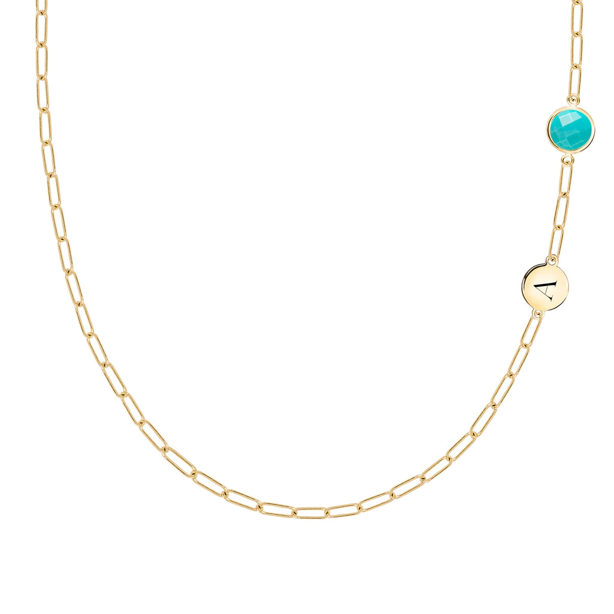 1 Letter & 1 Grand Turquoise Adelaide Mini Necklace in 14k Gold (December)