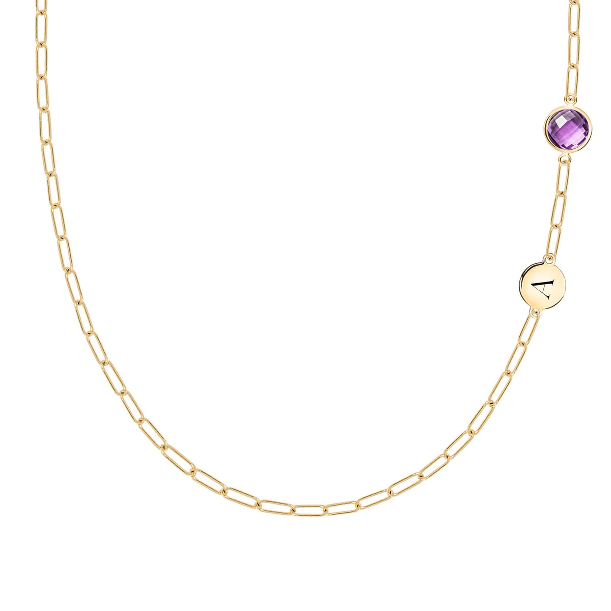 1 Letter & 1 Grand Amethyst Adelaide Mini Necklace in 14k Gold (February)